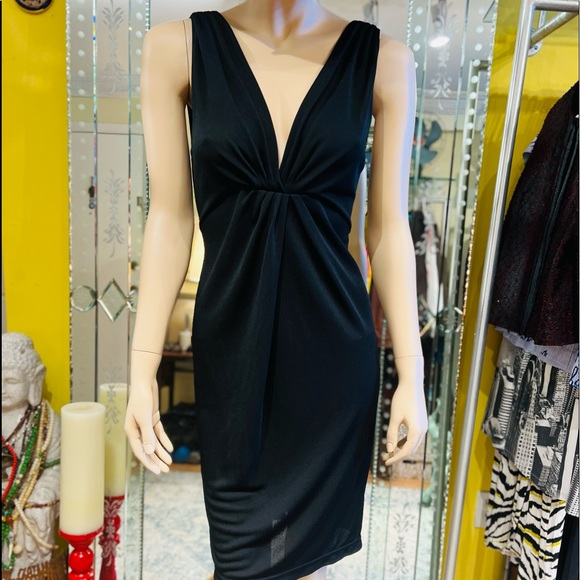 ULTRA OZBEK Made in Italy Midi V neck sleeveless little black dress size small - Picture 5 of 15